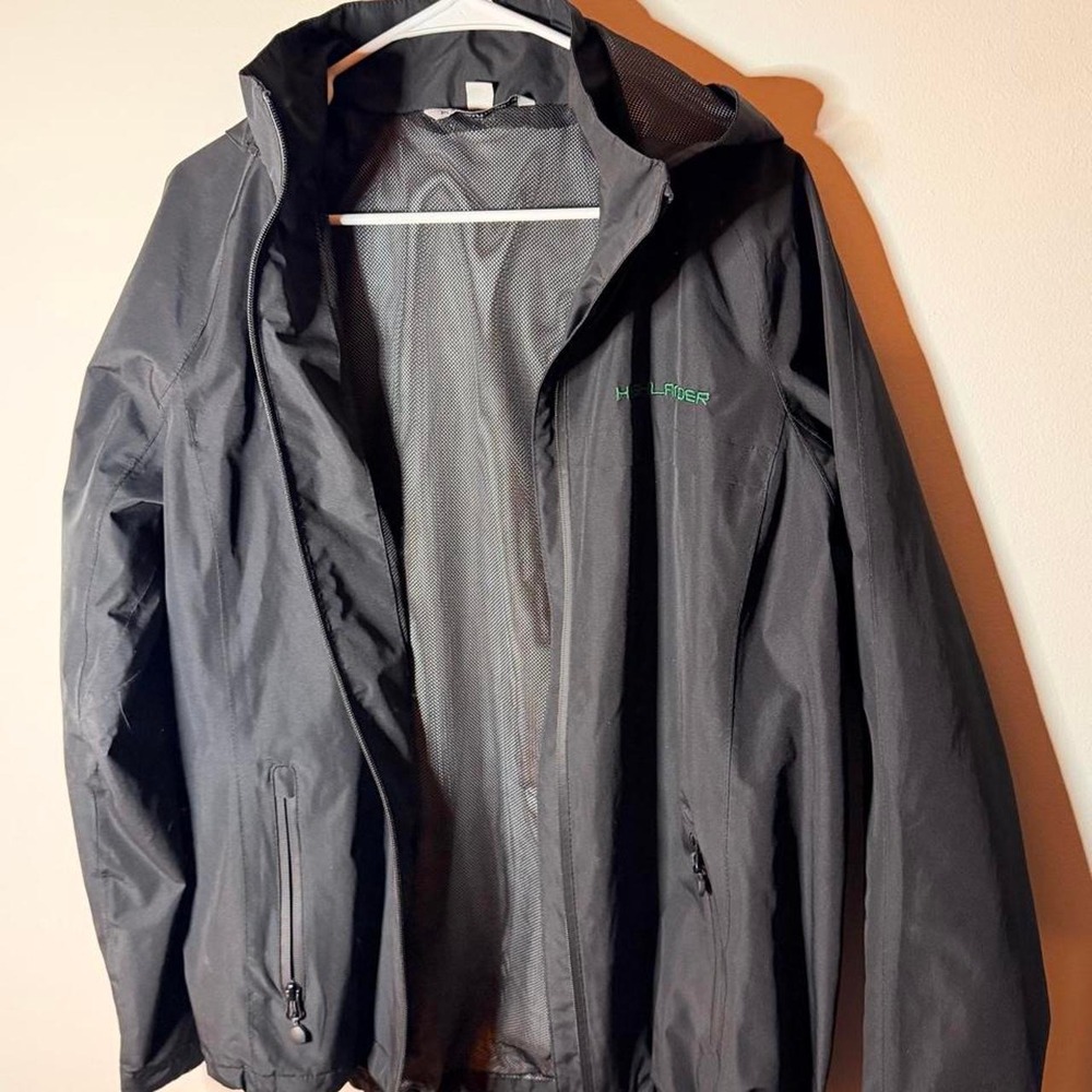 Port Authority Highlander Black Rain Jacket Windbreaker Women L Green Logo